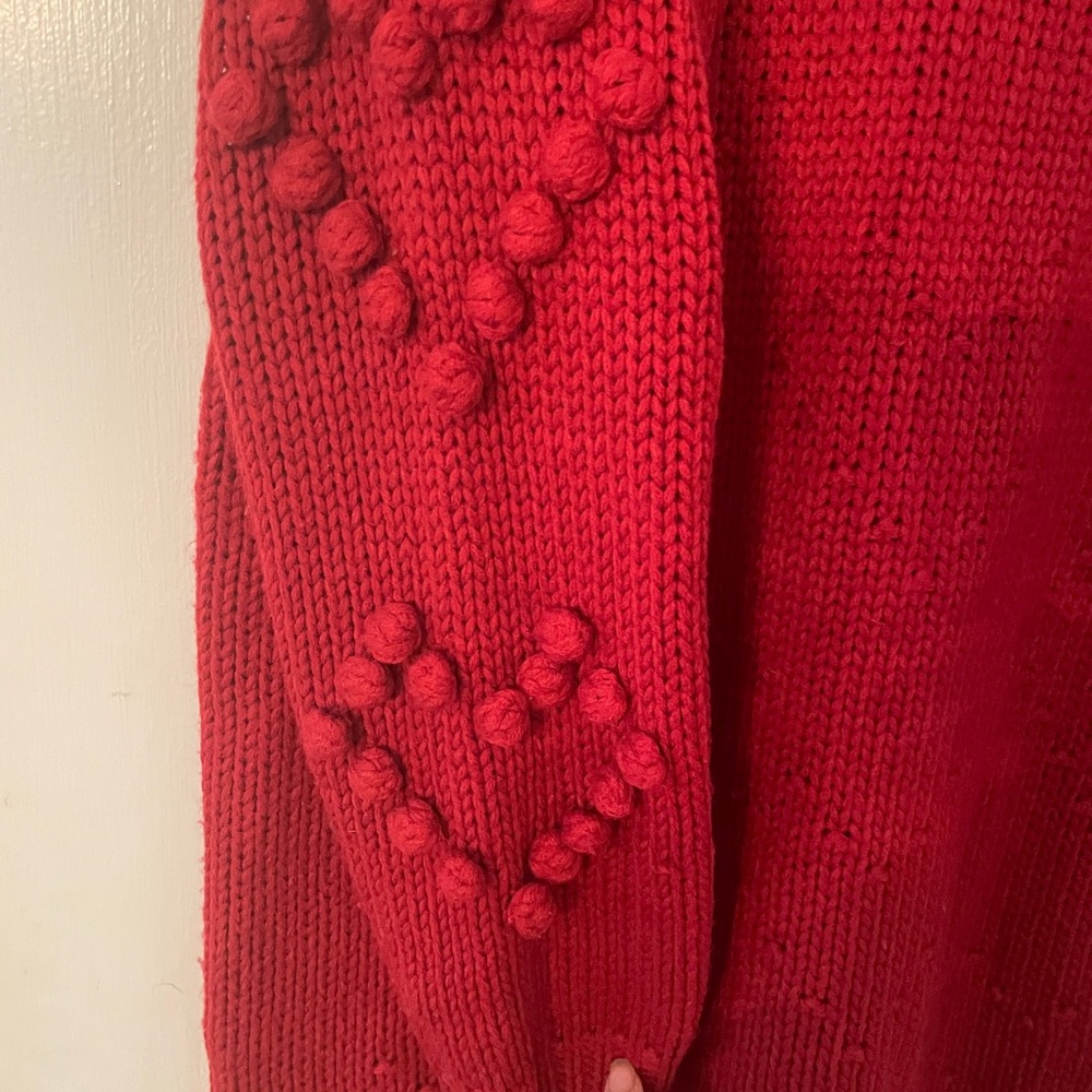 4SI3NNA Anthropologie Red Knit Heart Sweater Dress Size Large - Picture 3 of 6